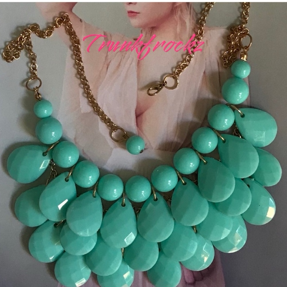 Turquoise Teardrop Bib Necklace – 21.5” Statement Piece